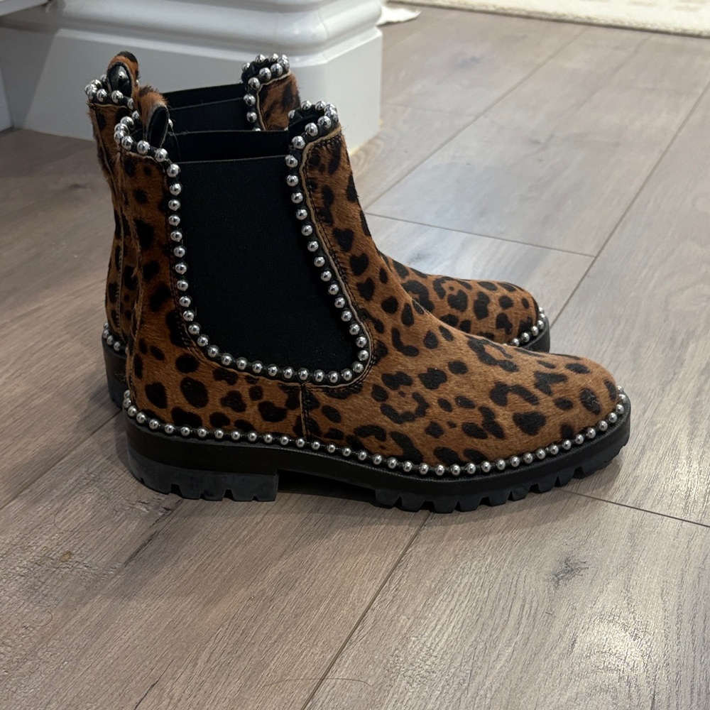 Alexander Wang Leopard Print Ankle Boots with Silver Studs